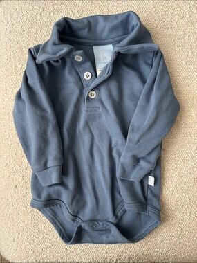 Bella Bliss Blue Collared Long-Sleeve Baby Bodysuit